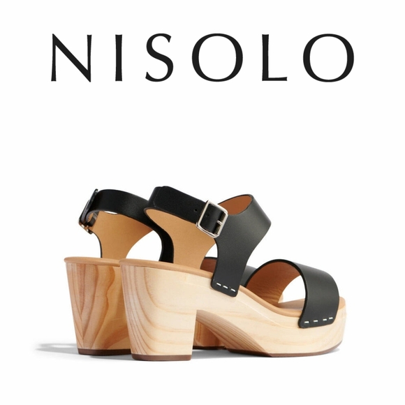 Nisolo 🖤 Women's Open Toe Clogs, Black, Size 7, 3" Heel - Picture 4 of 9